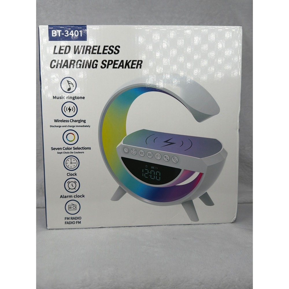 BT-3401 LED Wireless Charging Speaker Unisex OS White New BT FM Clock